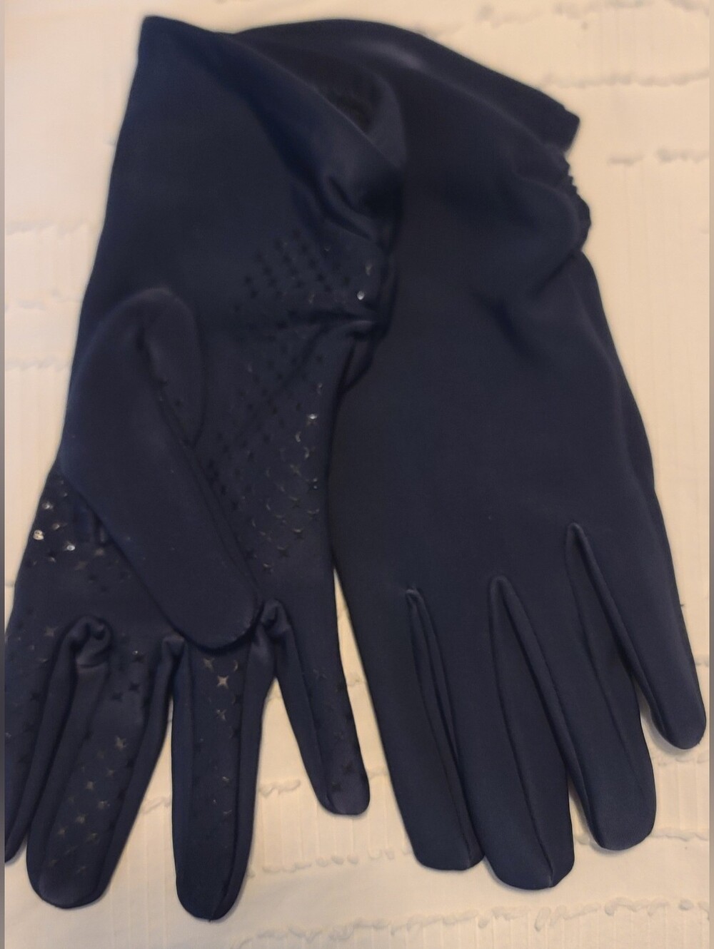 Women’s Stretch Navy Velvet Lined Driving Gloves Ruched Wrist One Size